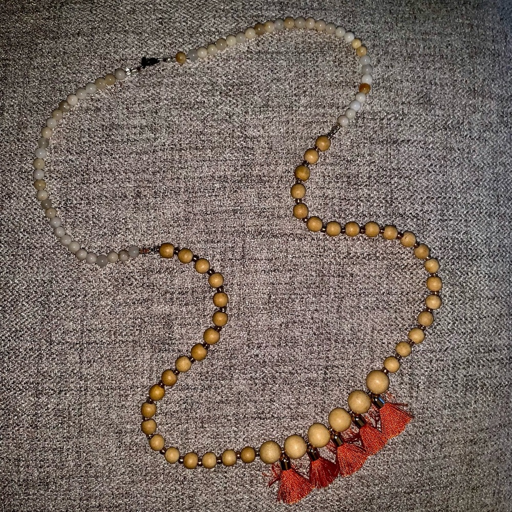 Wooden and glass beaded necklace